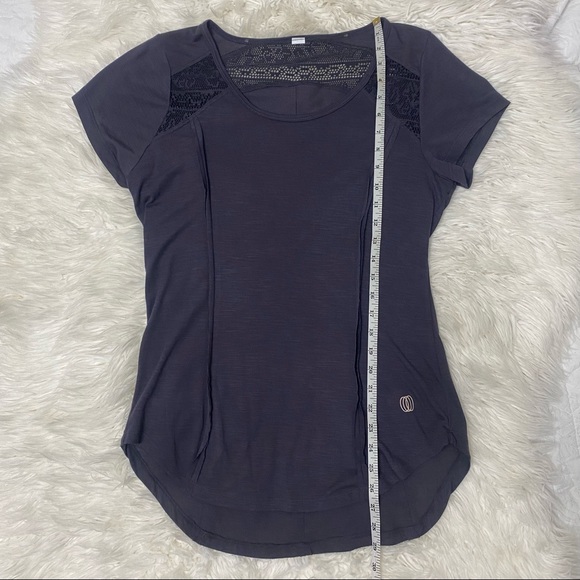 Marika | Lace Ruffle Detail Short Sleeve Activewear Tee Purple Gray Heather - Picture 9 of 14